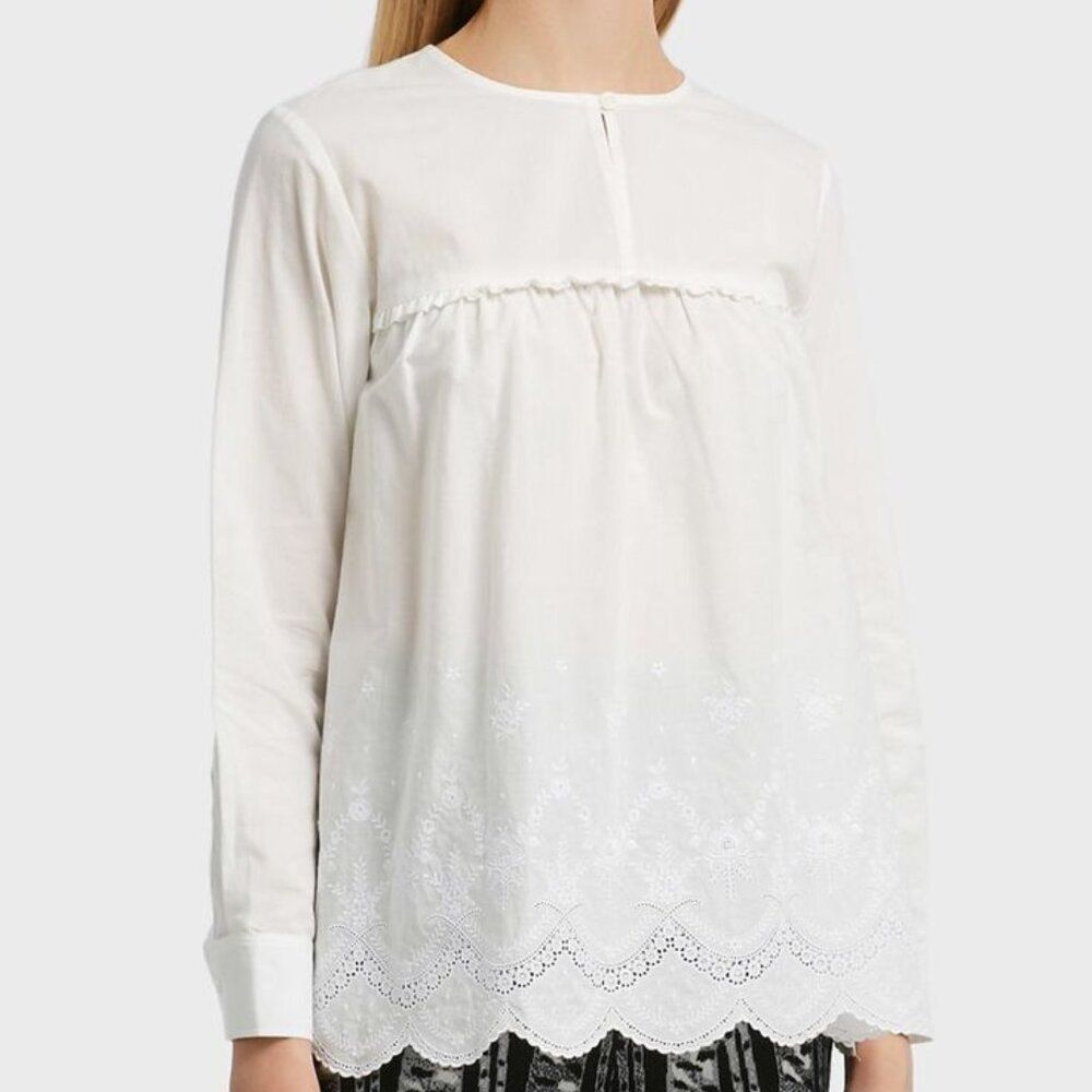 PAUL & JOE SISTER Trianon Eyelet Detail Cotton Top In White Size L